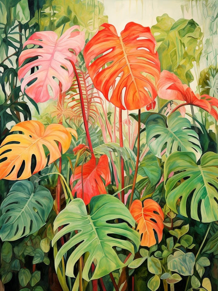 Tropical Plant Painting Swiss Cheese Plant 1