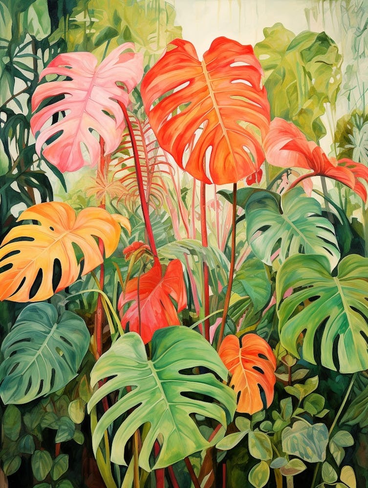 Tropical Plant Painting Swiss Cheese Plant 1