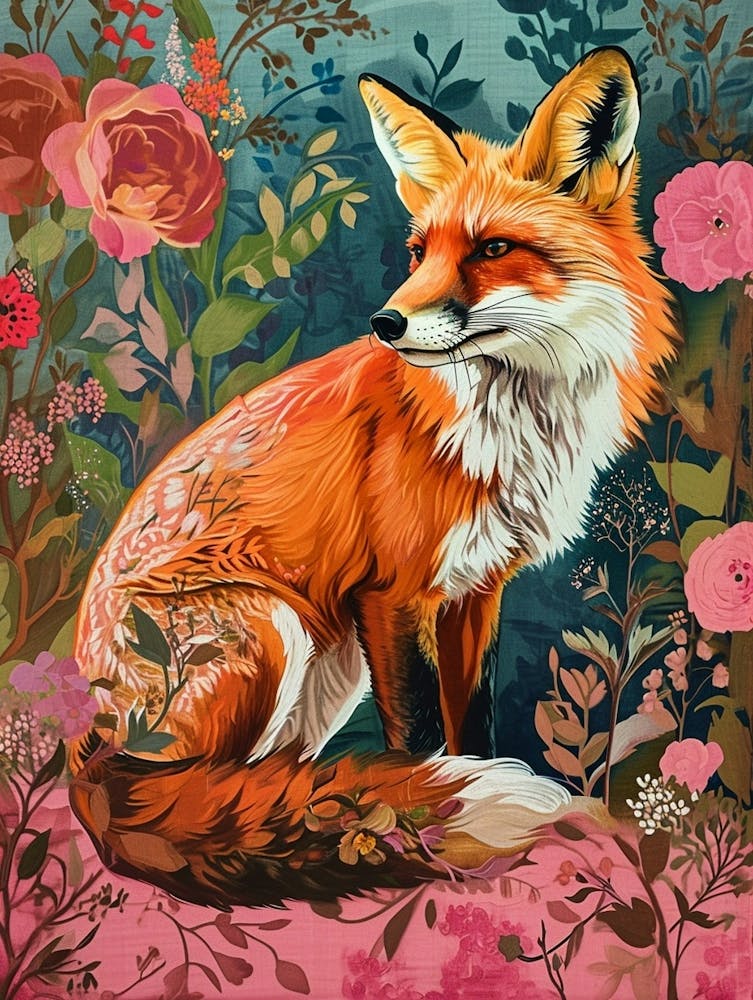 Floral Animal Painting Fox 4