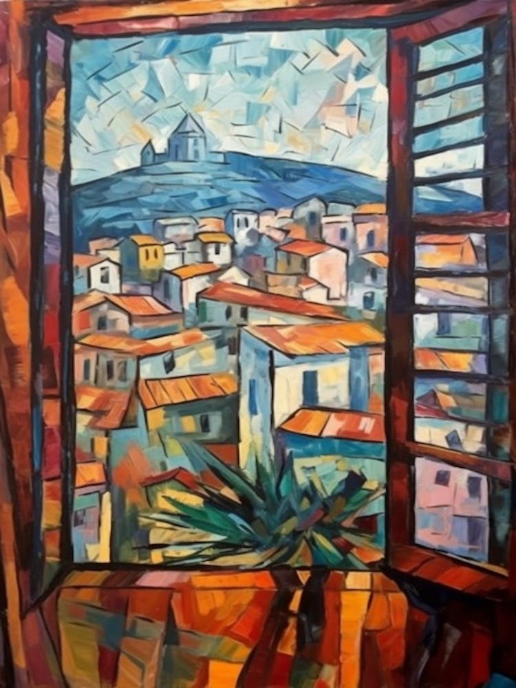 Window View Of Athens Greece In The Style Of Cubism 2