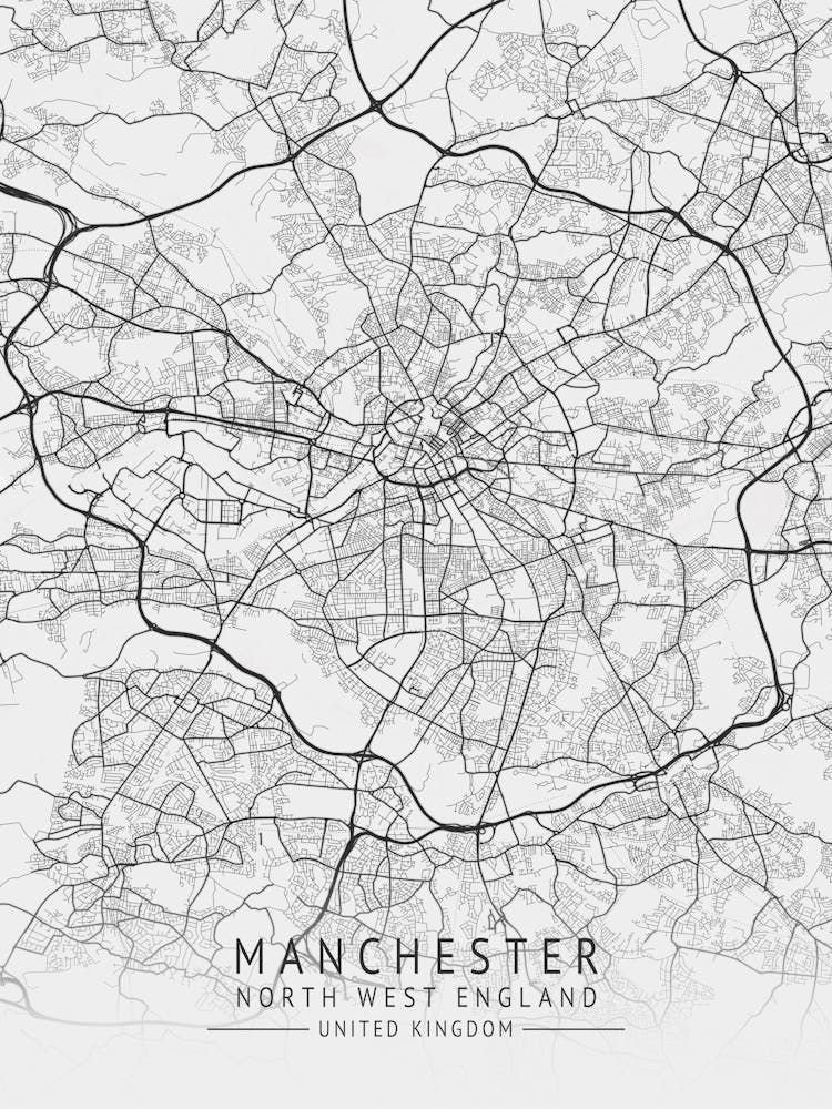 Manchester North West England United Kingdom Map Prints