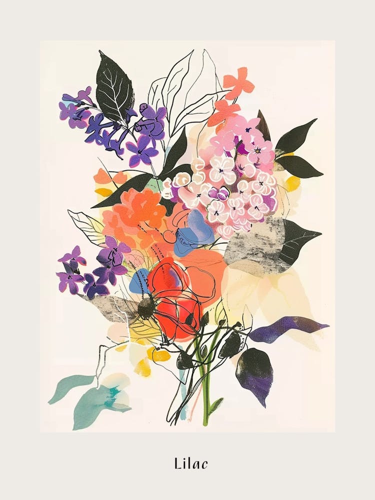 Lilac 3 Collage Flower Bouquet Poster