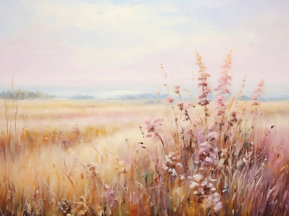 Wildflower Field Landscape Oil Painting, Neutral Landscape, Vintage Country Wall Art, Antique Rustic Farmhouse Decor, Printable