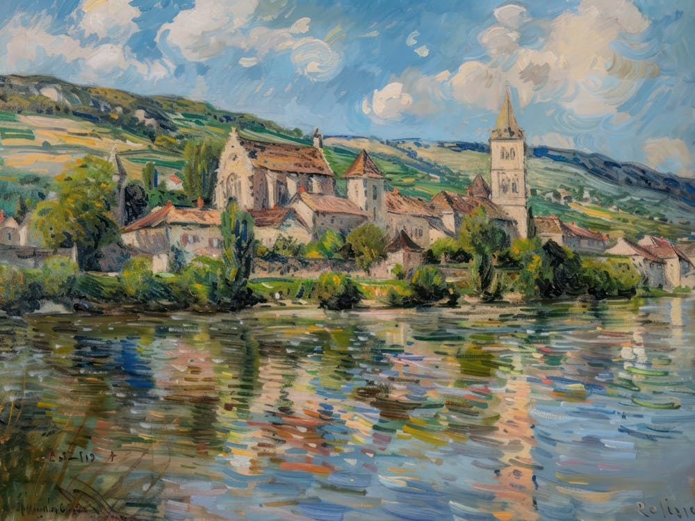 Solitude de Village au bord du Lac Peinture Inspirée Par Paul Cezanne