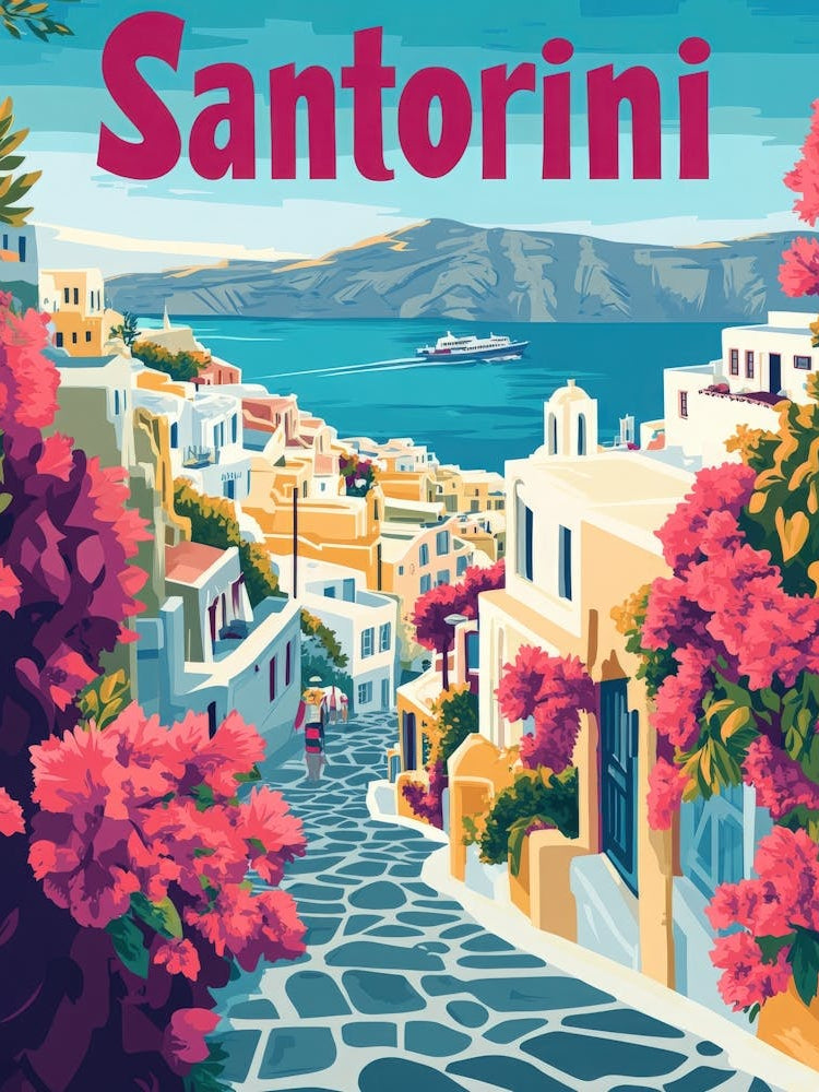 Aihrgdesign A 1970s Inspired Travel Poster For Santorini 2