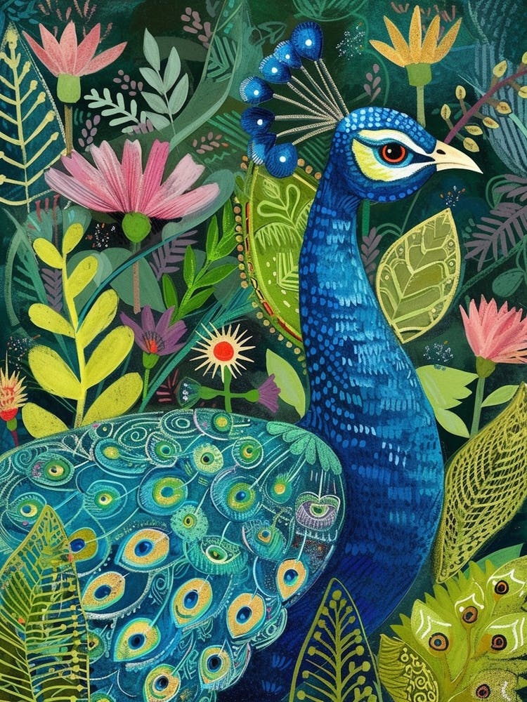 Folk Colourful Peacock 1