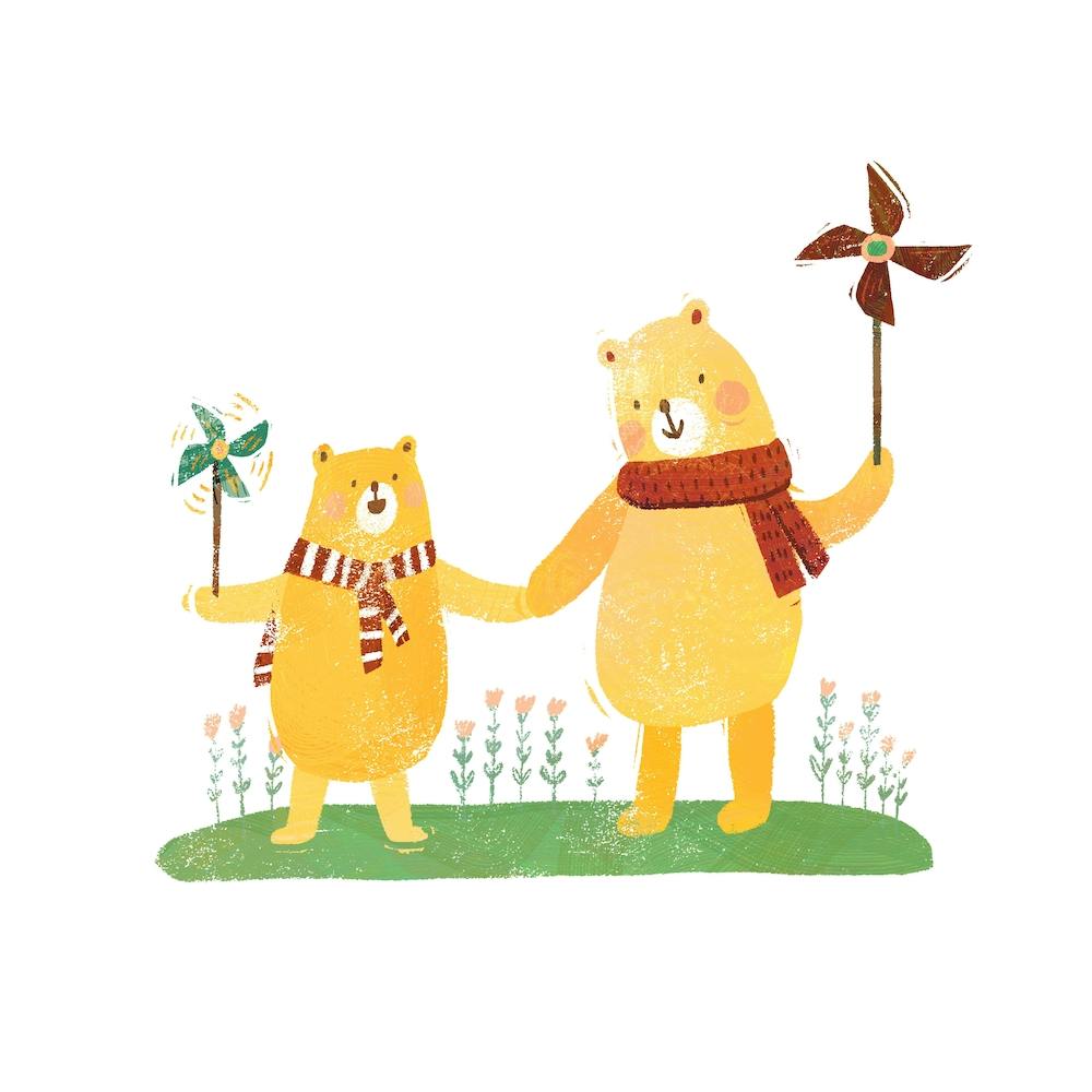 Bears With Little Windmills Square