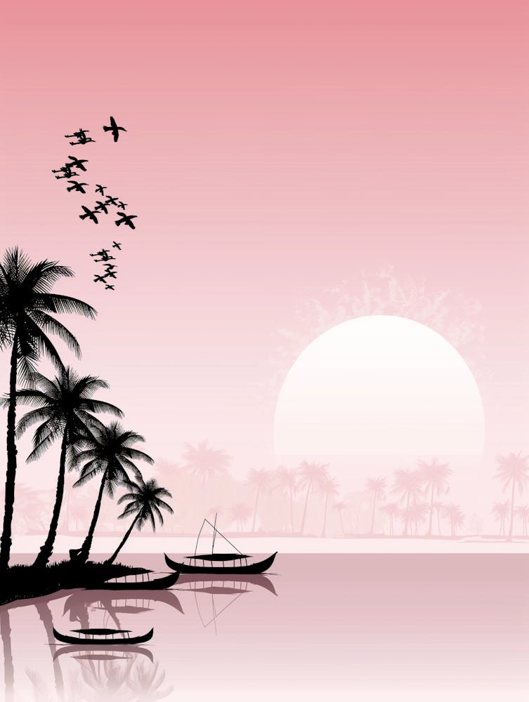 Sunset Beach With Palm Trees