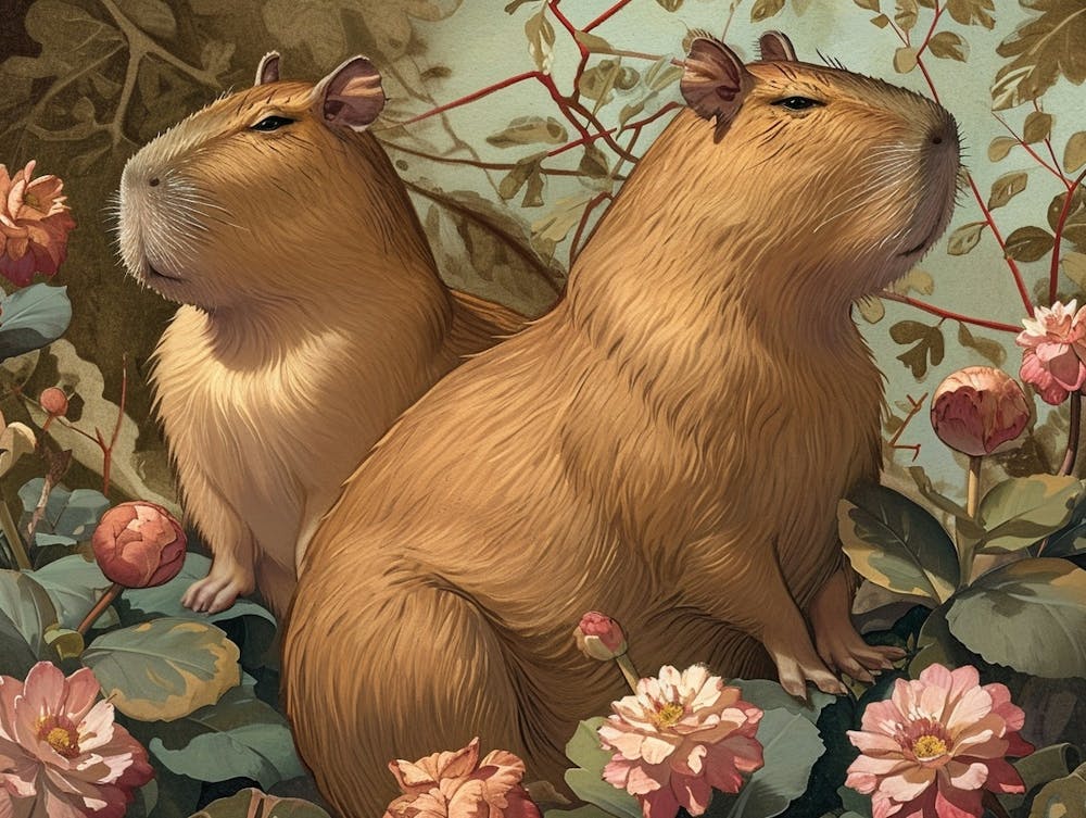Floral Animal Illustration Capybara 2