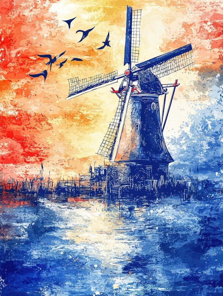 Windmill At Sunset