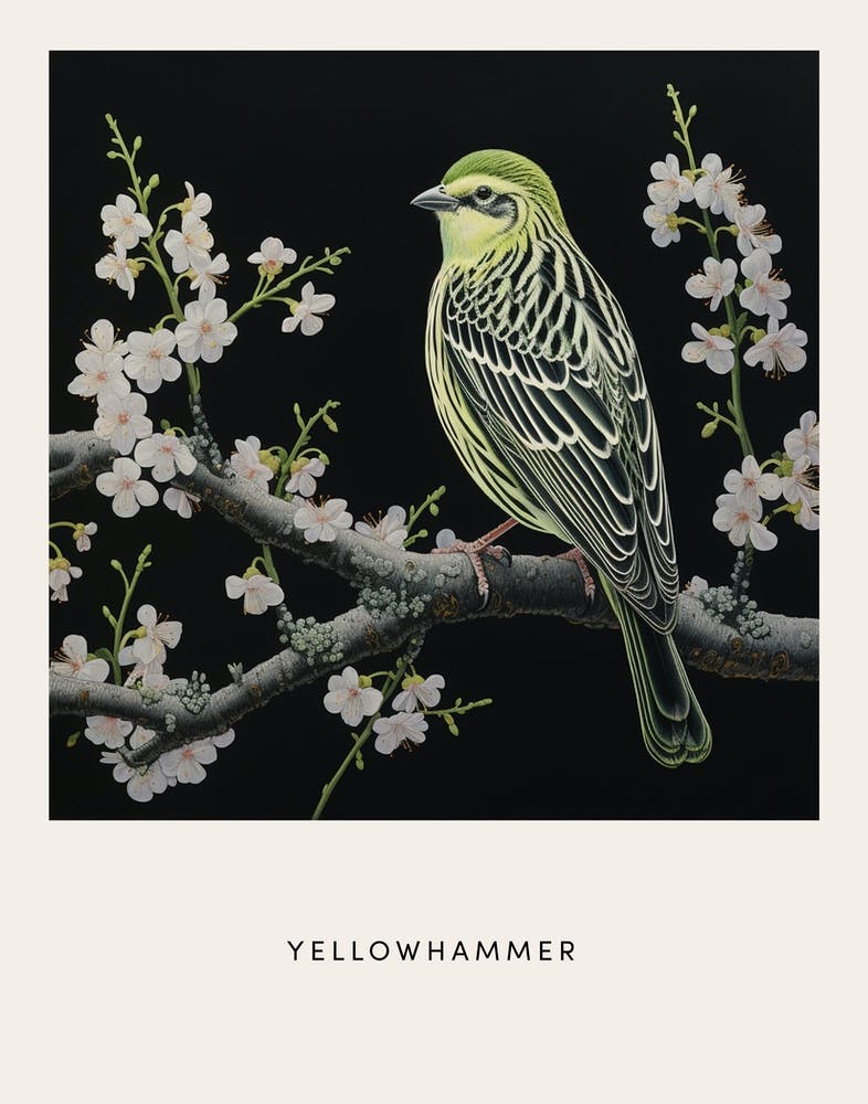 Ohara Koson Inspired Bird Painting Yellowhammer 2 Poster
