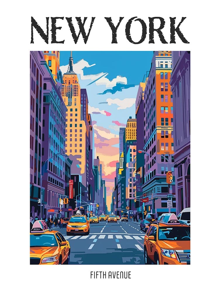 Fifth Avenue New York Colourful Silkscreen Illustration 2 Poster