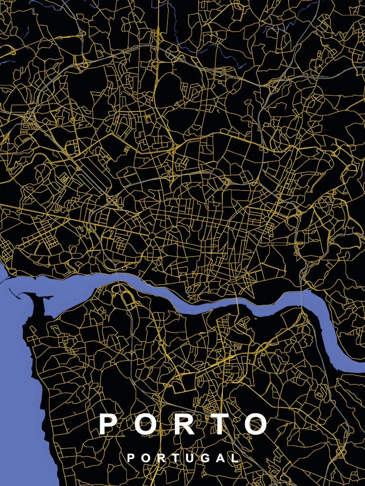 Porto Portugal City Map Black and Gold