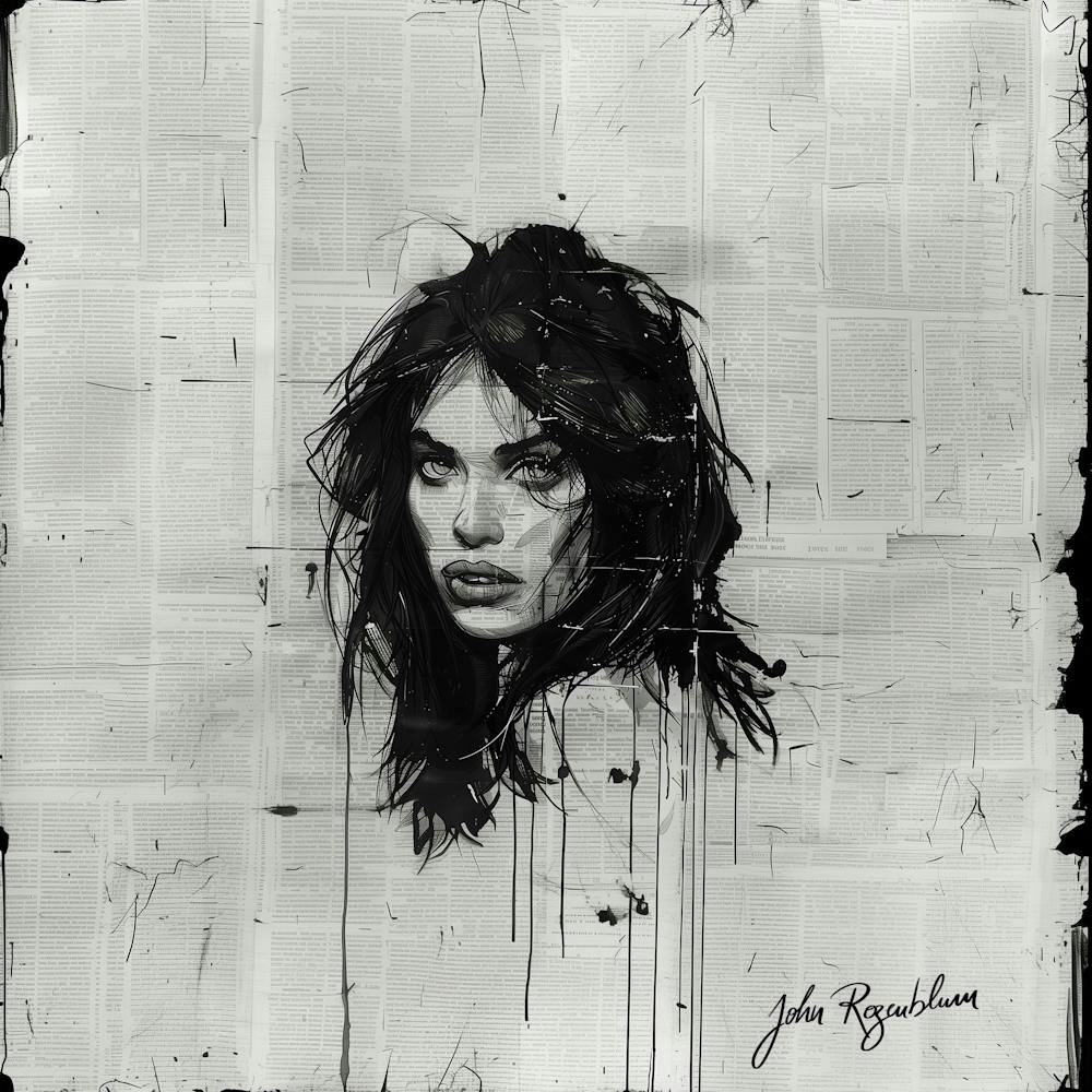 Maïwen - Ink Girl on Newspaper