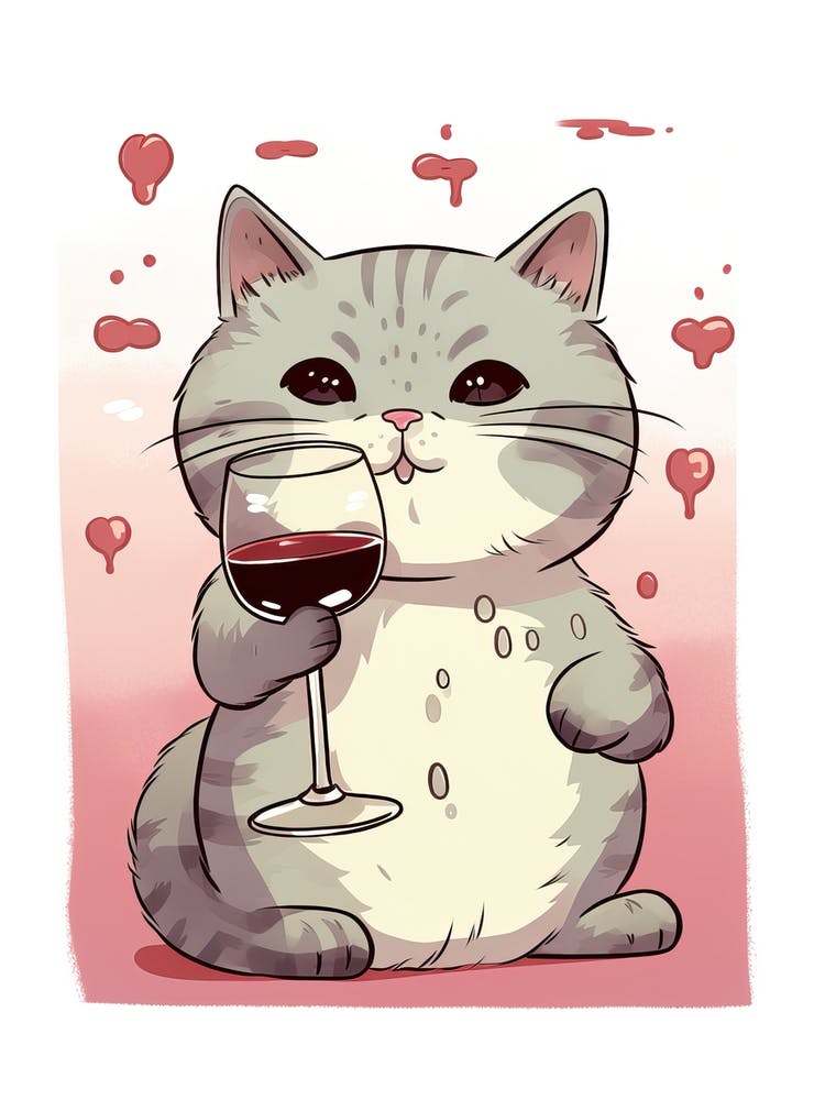Kawaii Cat Drawings Tasting Wine 4