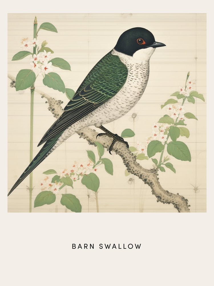 Ohara Koson Inspired Bird Painting Barn Swallow 2 Poster