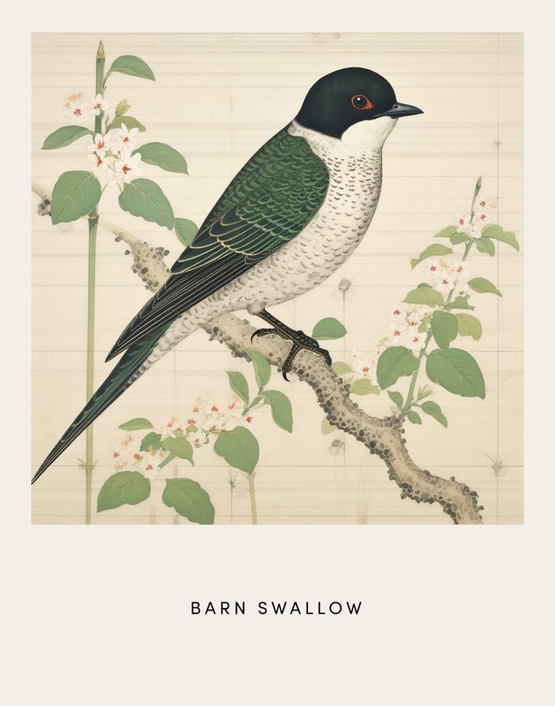 Ohara Koson Inspired Bird Painting Barn Swallow 2 Poster