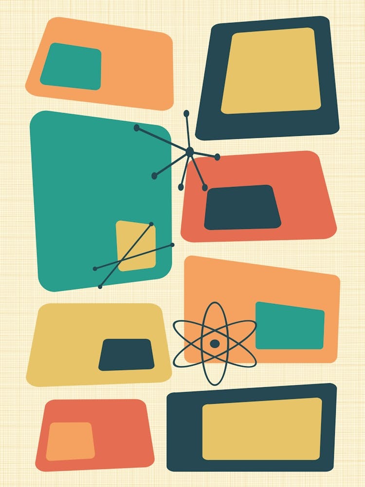 Mid Century Abstract Blocks 18 Yellow, Teal, And Orange