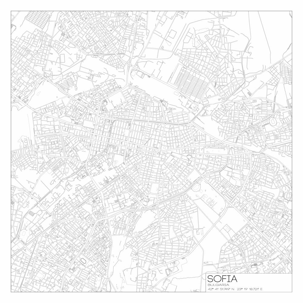 Sofia, Bulgaria, City Map Black On White Blueprint Design