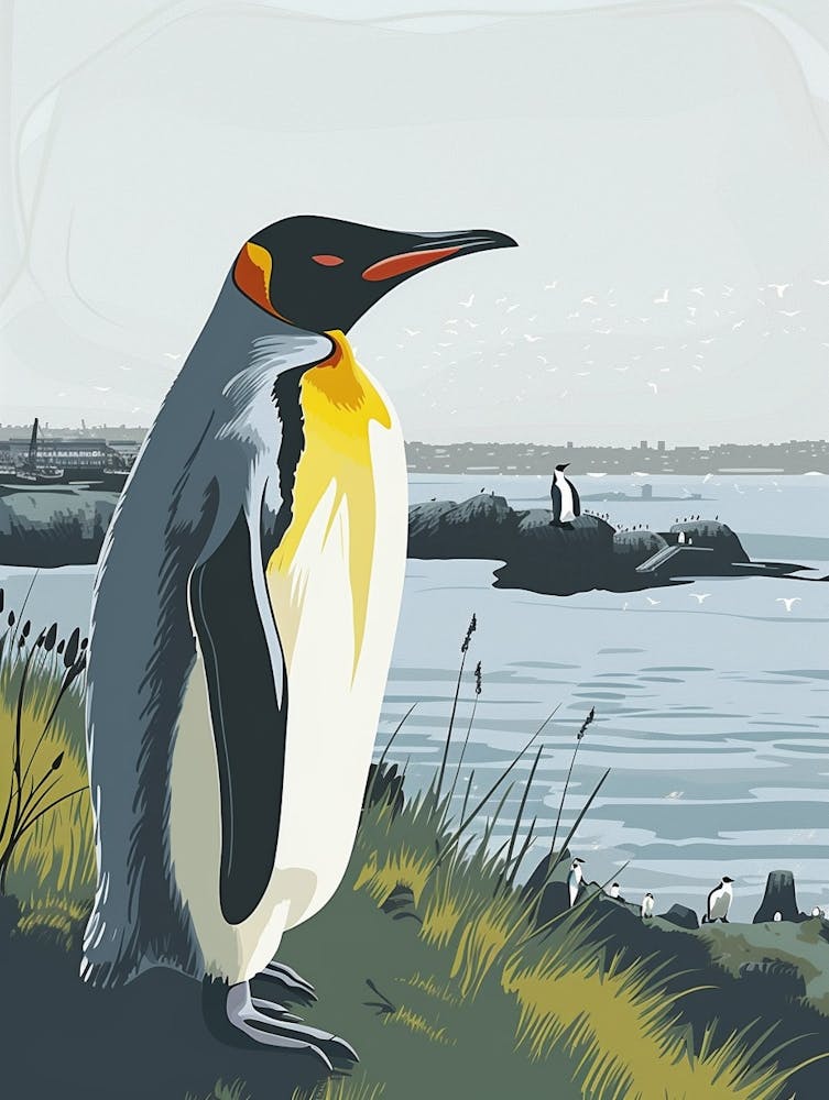 King Penguin Gold Harbour Minimalist Illustration 1