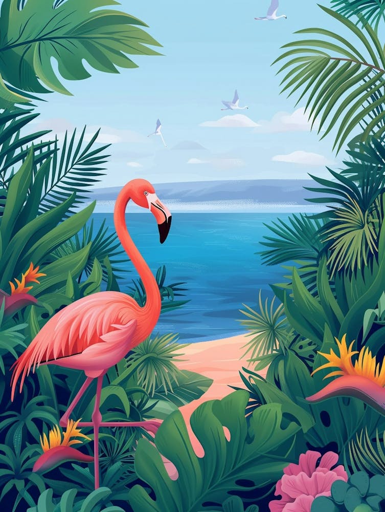 Greater Flamingo Argentina Tropical Illustration 6