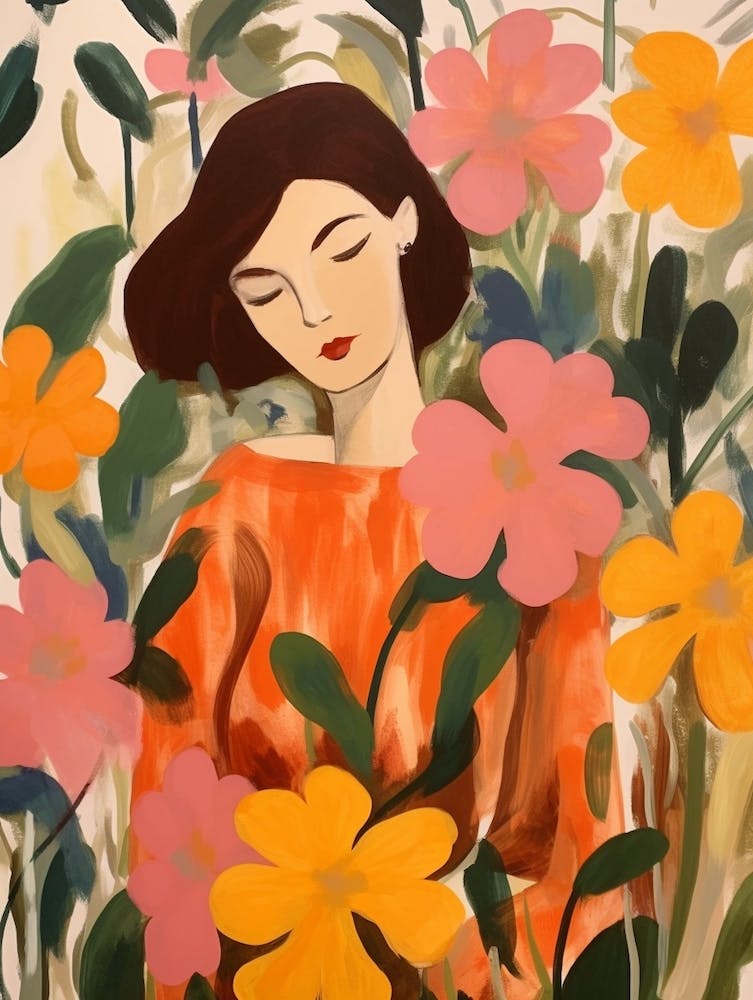 Woman With Autumnal Flowers Impatiens 3