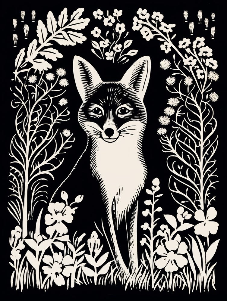 Linocut Fox Illustration Black 3