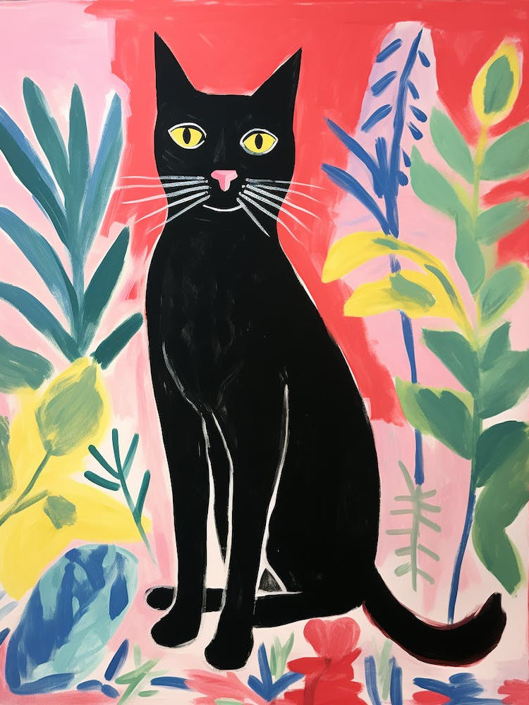 Matisse Inspired Colorful Black Cat Painting Poster 1
