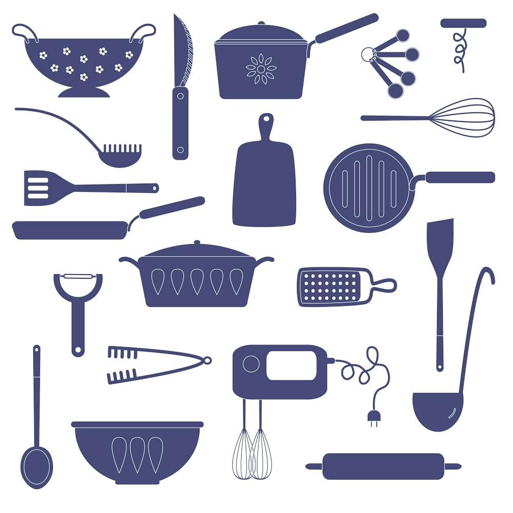 Blue and White Kitchen Utensils