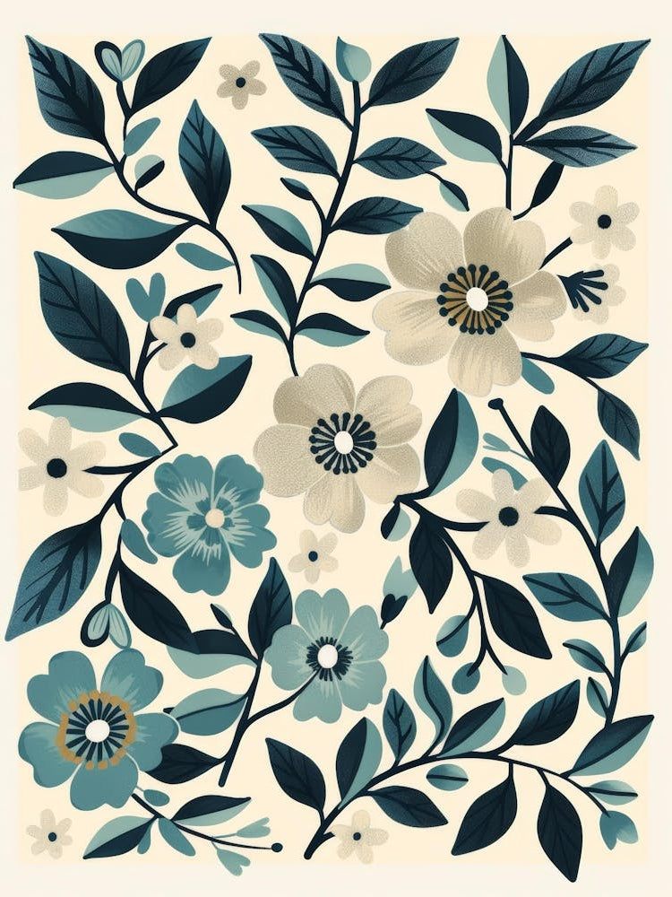 Blue And White Floral Print