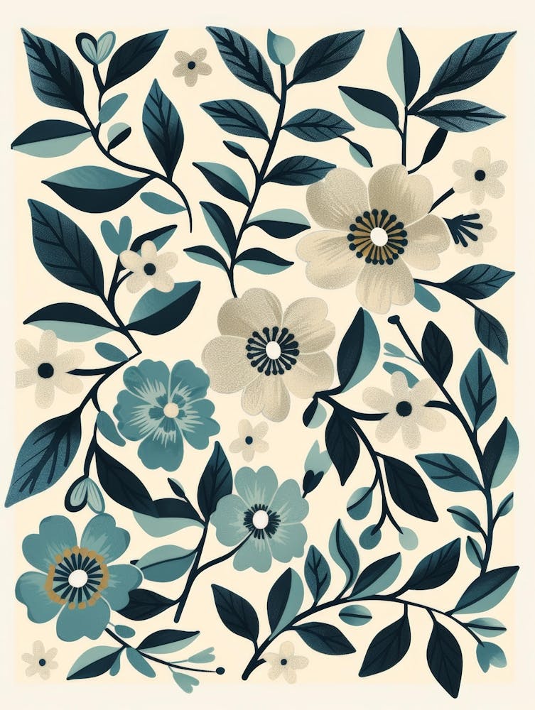 Blue And White Floral Print