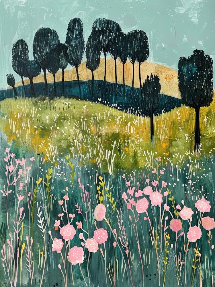 Pink Flowers In The Meadow 1