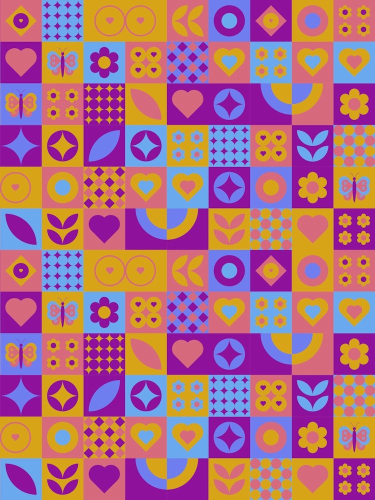 St. Valentines Day geometric neon synthwave pattern - abstract poster 1