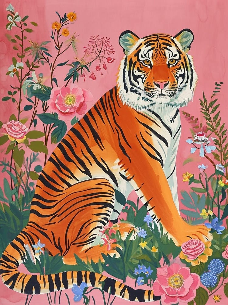 Floral Animal Painting Bengal Tiger 2