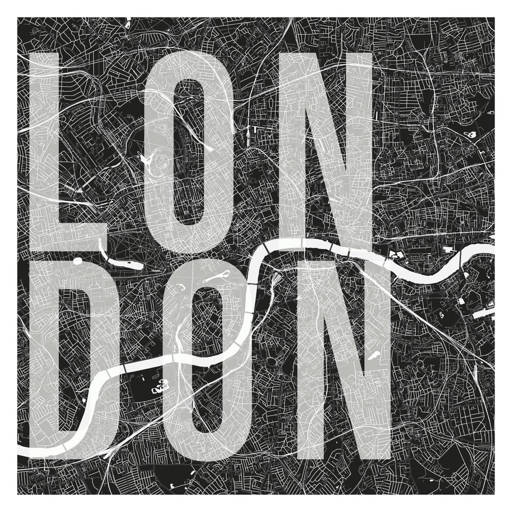 London Mono Street Map Text Overlay Square
