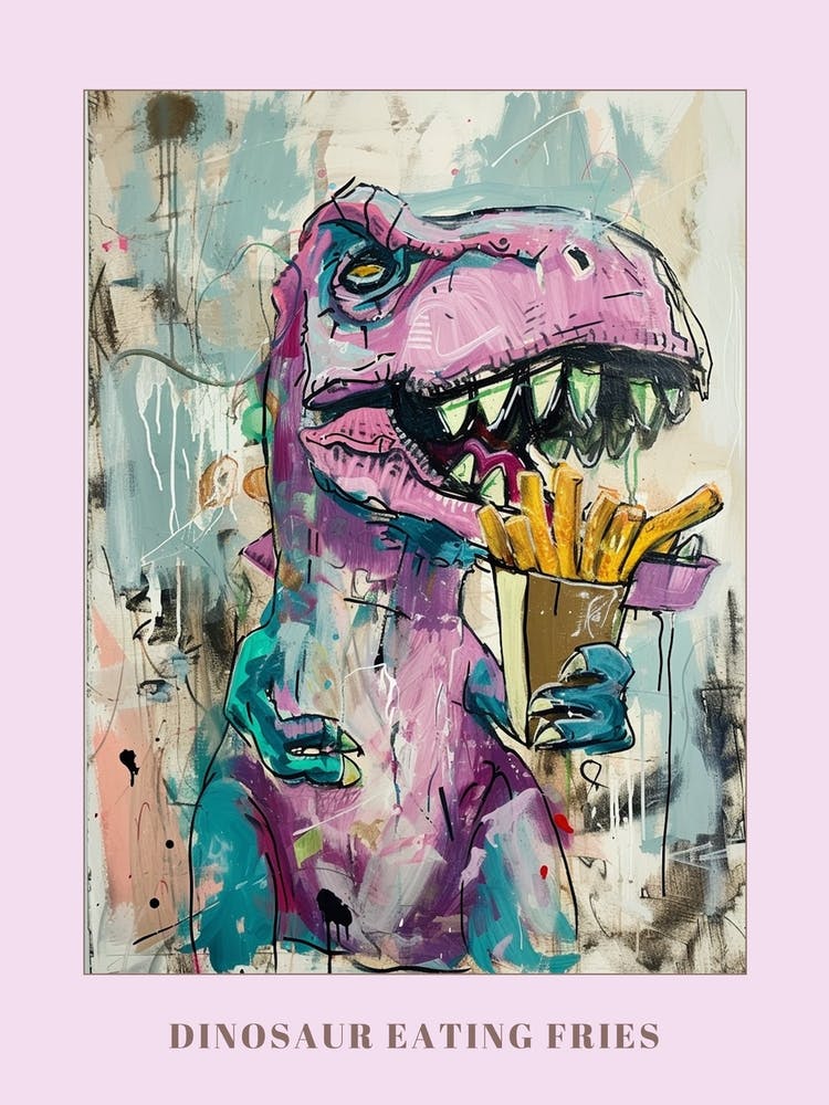 Dinosaur Eating Fries Abstract Graffiti Style 3 Poster