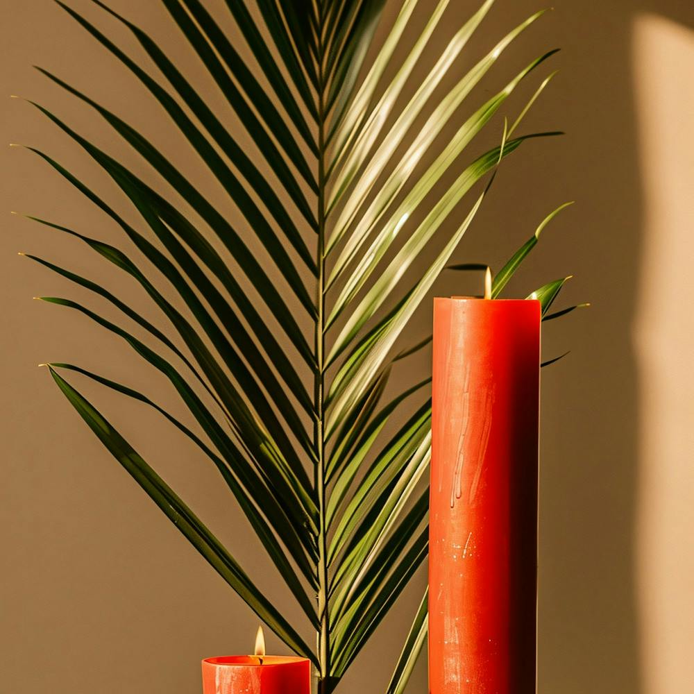 Red Candles And Palm Tree