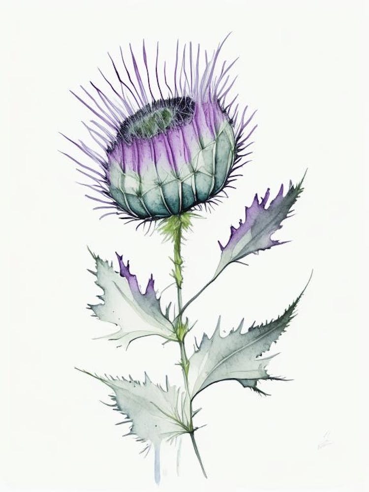 Milk Thistle Herb Minimalist Watercolour 1