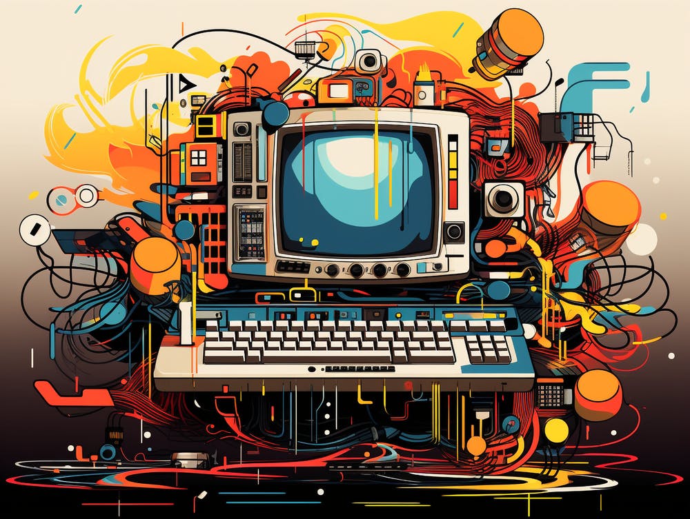 Abstract Vintage Computer Doodle Art