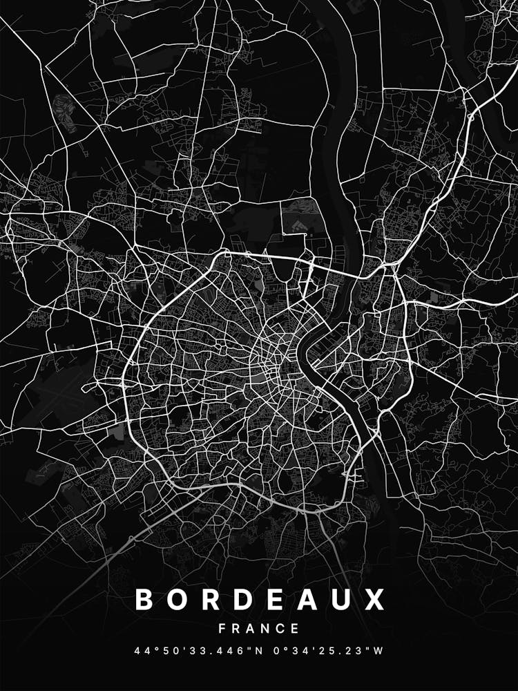 Bordeaux France Black Map