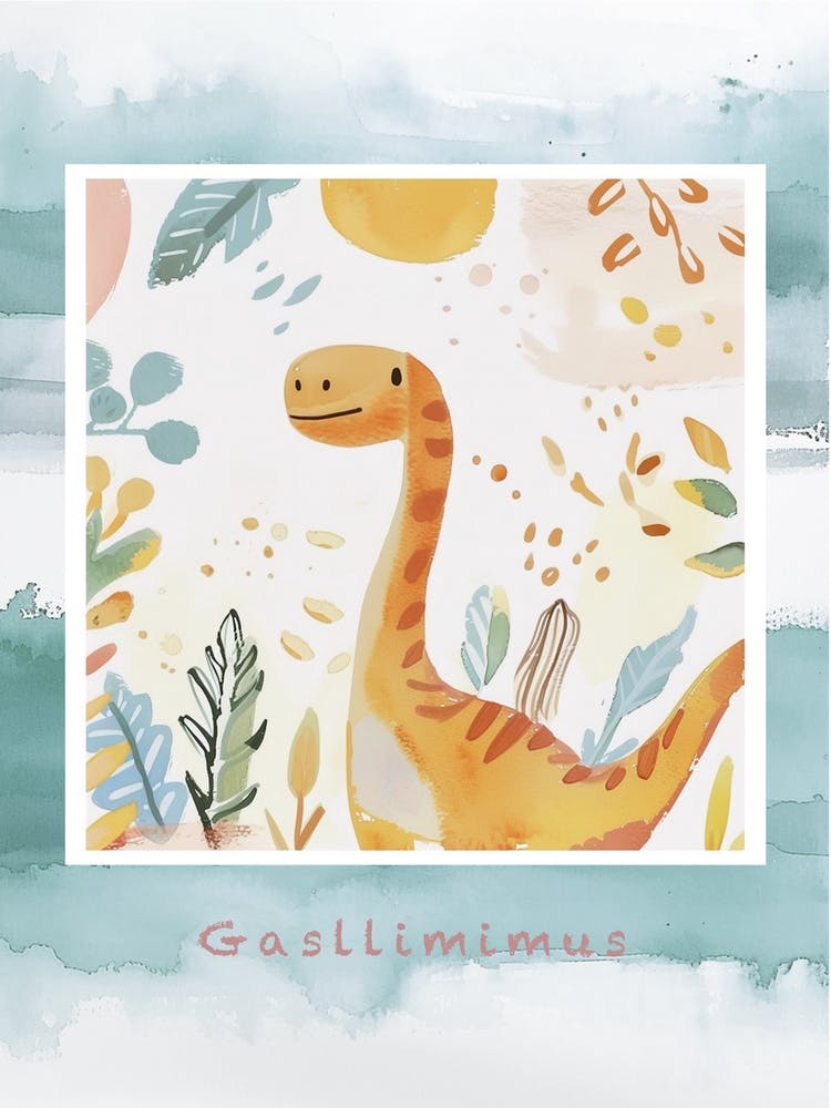 Cute Muted Pastel Gallimimus Dinosaur 3 Poster