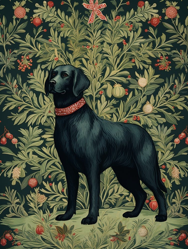 William Morris Style Christmas Dog 2