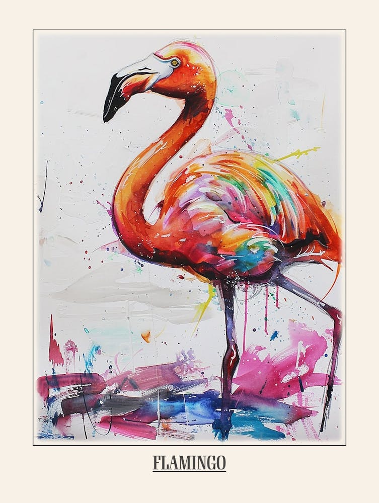 Flamingo Colourful Watercolour 3 Poster