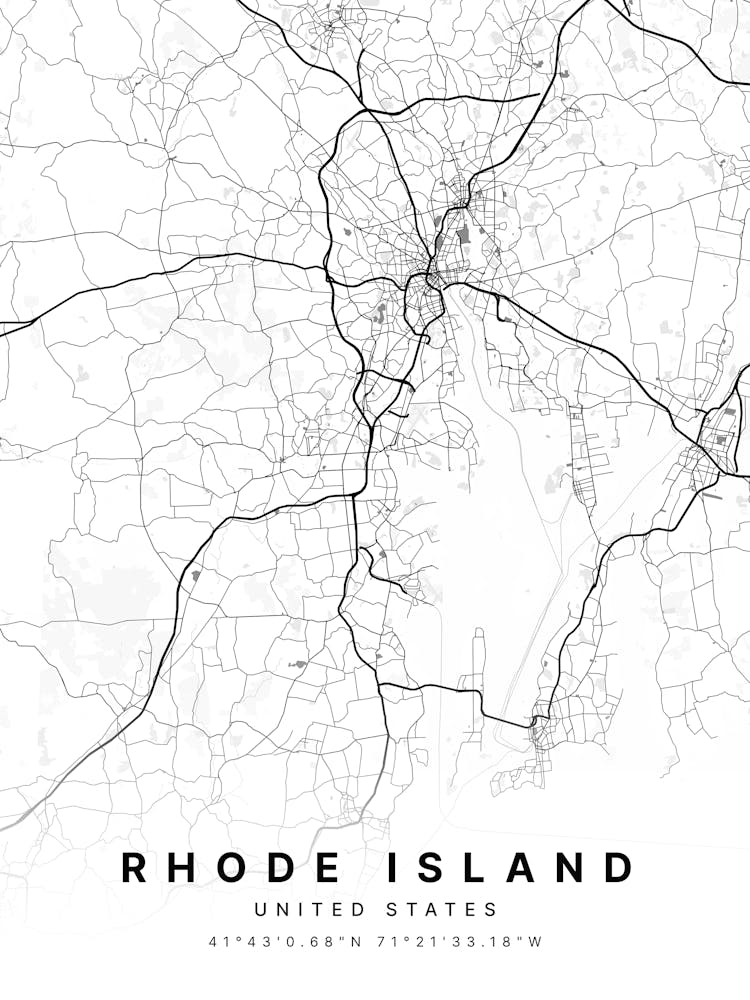 Rhode Island Usa White Map
