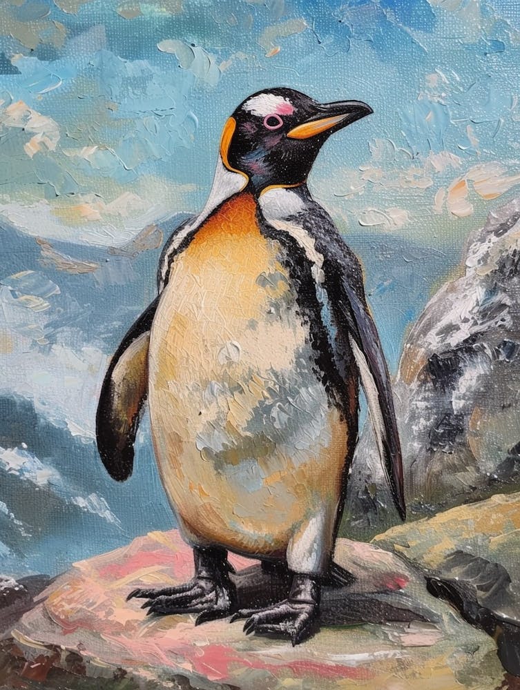 African Penguin Grytviken Oil Painting 1