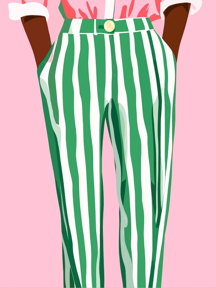 Girl Boss Wall Art Striped Outfit Green And Pink Print Feminine Office Decor