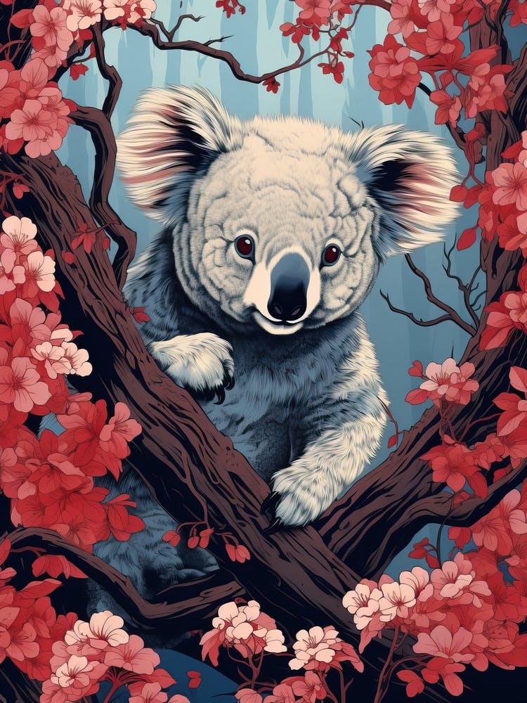 Koala Animal Drawing In The Style Of Ukiyo E 4