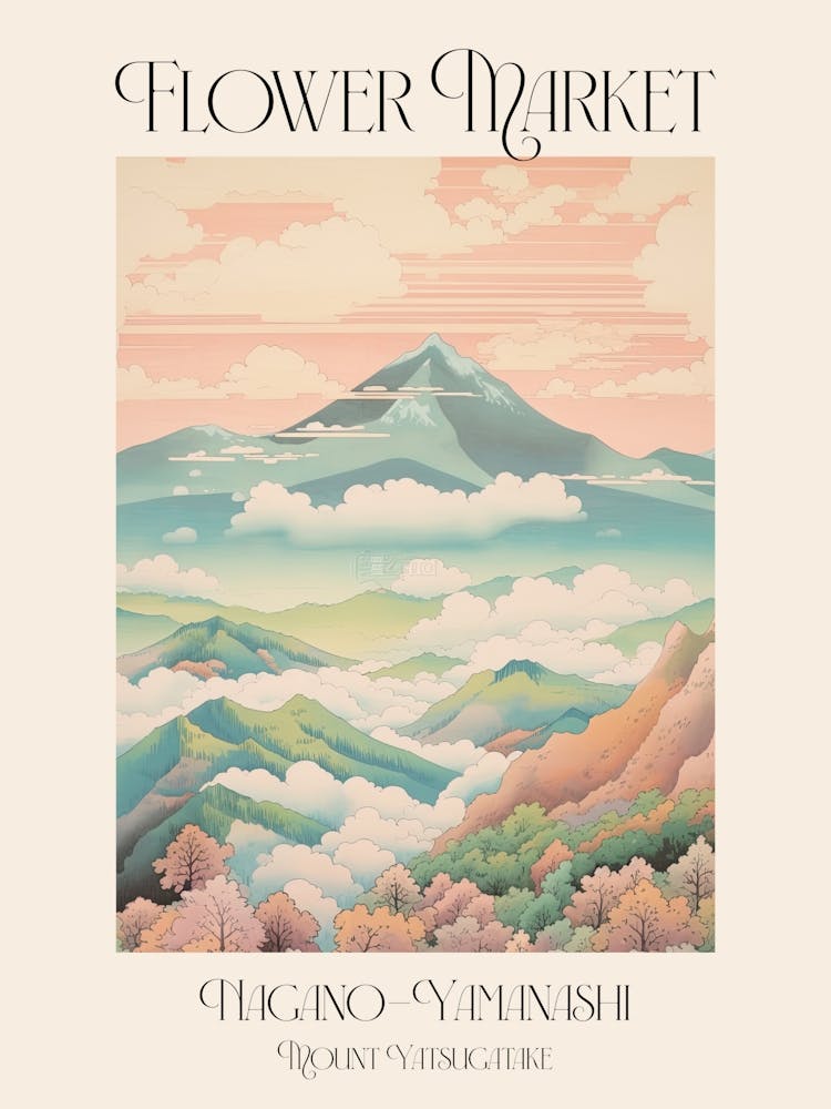 Flower Market Mount Yatsugatake In Nagano Yamanashi, Japanese Landscape 2 Poster