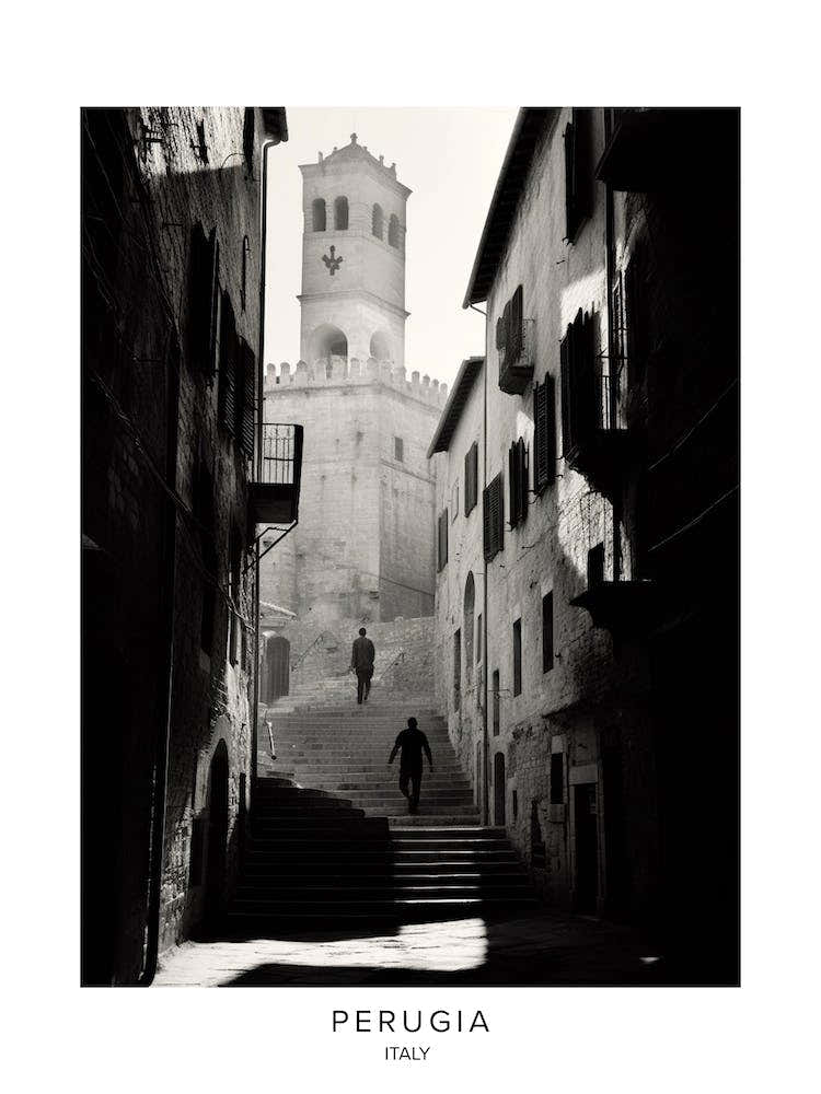 Poster Of Perugia, Italy, Black And White Analogue Photography 3
