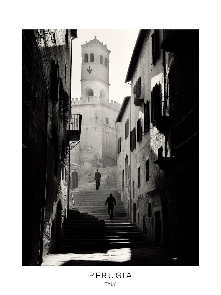 Poster Of Perugia, Italy, Black And White Analogue Photography 3